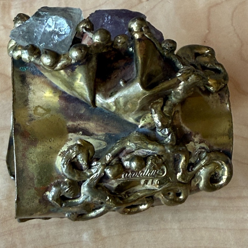 Brutalist, vintage, signed Carvalhu Rio, very heavy, unique, amethyst bracelet - Picture 3 of 15